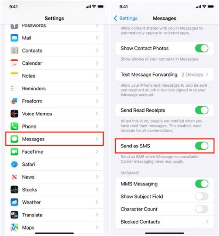 How do I enable SMS on my iPhone?